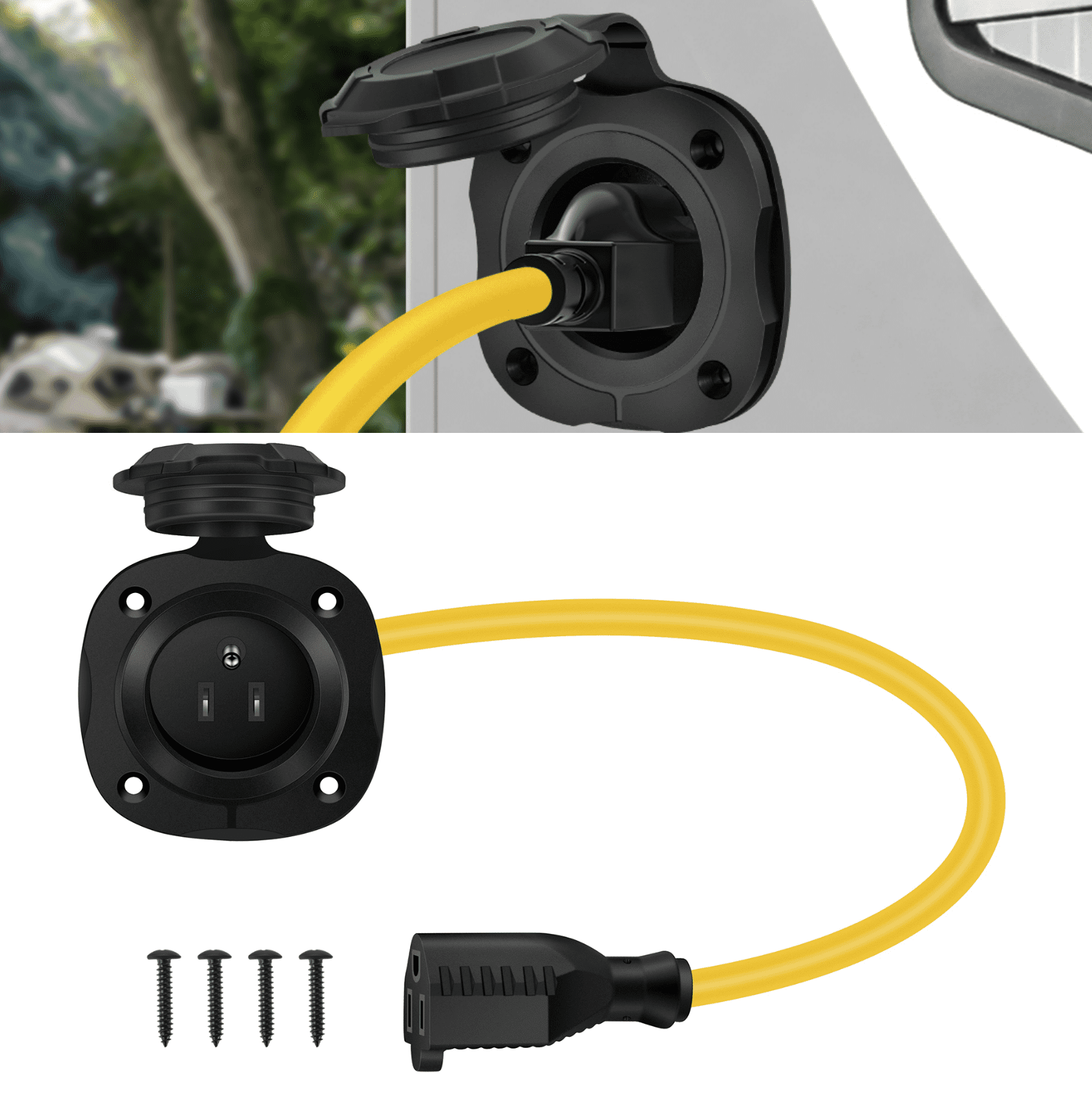 SPEEDWO 15A AC Port Plug, 125V AC Shore Power Inlet Outdoor Waterproof with 20in Integrated Extension Cord for RV Boat Generator Outlet